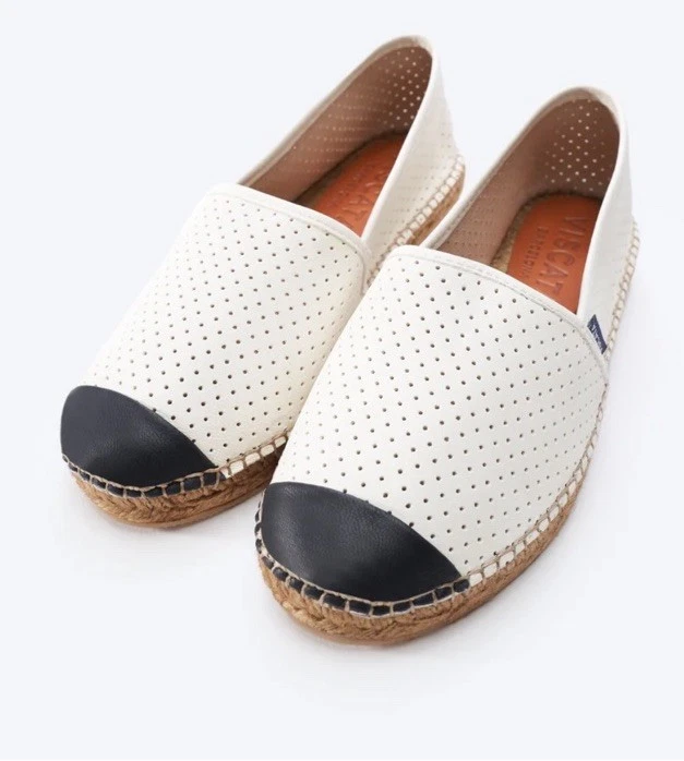 Viscata Barcelona Espadrille Shoes Limited Edition Black White Flat Leather 10 - Imagem 1 de 4