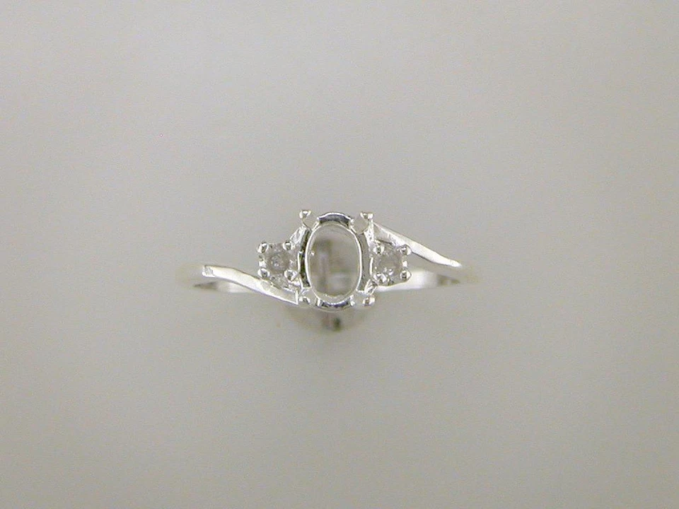 Oval with 2 mm Round Accents Bypass Style Ring Setting Sterling Silver - Image 1 of 1