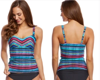 NUEVO GOTTEX PROFILE Talla 8 Traje de Baño COZUMEL Halter Tankini Top de Baño Pastel Acanalado Foto 1 de 3