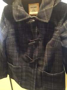 Navy Blue Wool Pea Coat Hooded Waist Length Size Small Clean Preowned Condition - Bild 1 von 6