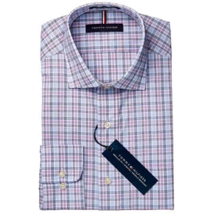 Tommy Hilfiger Men's Regular Fit Stretch Wrinkle Resistant Shirt Pink/Blue Plaid - Picture 1 of 2