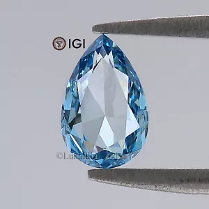 0.70 CT IGI Certified Pear Shape Fancy Vivid Blue Color VS1 Clarity Lab Diamond - Picture 1 of 10