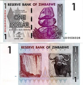 Zimbabwe One Dollar Uncirculated Note 2007 Prefix AB - Picture 1 of 1