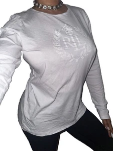 Lauren Ralph Lauren Shirt Womens Size L White Rhinestone Crown Crest Preppy - Picture 1 of 2