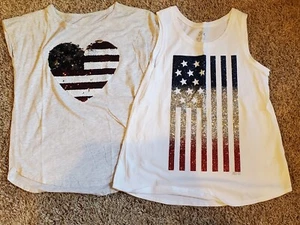 Childrens Place Justice Girls 4th July Flag Shirt Tank Lot Size 10/12 12 EUC - Picture 1 of 4