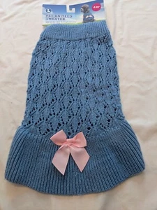 Haustier Strickpullover Farbe blau hinten L 14 Zoll x Ausschnitt 13,5 Zoll - Bild 1 von 4