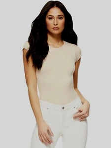 Sofia Vergara Women’s Cap Sleeve Thong Back Bodysuit, Oatmeal, Small - Picture 1 of 6