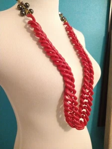VINTAGE ALEXIS BITTAR RED LUCITE CHAIN STATEMENT NECKLACE - Picture 1 of 9