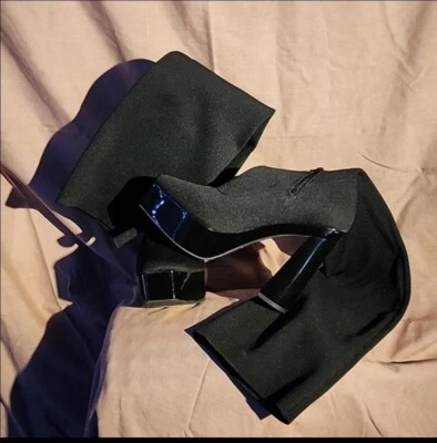 Botas de plataforma Gianni Bini Jarvis tejidas elásticas sobre la rodilla 8 dillards negras tacón Foto 1 de 4