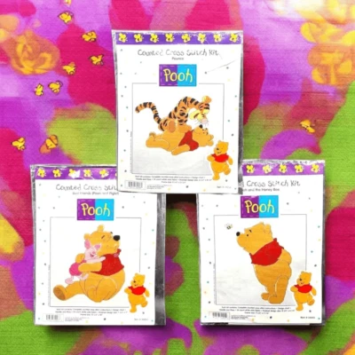 Disney Winnie The Pooh Counted Cross Stitch Kits Lot of 3 Pooh Tigger Honey Bee - Image 1 of 4