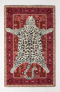 Octavia Leopard Red Wool Area Rug | Living Room Rug | Home Decor Handmade Rug - Picture 1 of 7