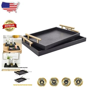 Premium Black Faux Leather Decorative Tray Set - Sophisticated Design for Home - Picture 1 of 9