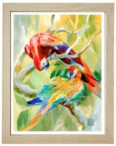 TROPICAL ROMANCE Parrots 16x20 Framed Giclee Art Print **SALE - Picture 1 of 4