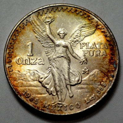 1985 1 Oz 999 SILVER MEXICO Libertad Pura Plata Golden Natural Toning Coin Rare - Image 1 of 3