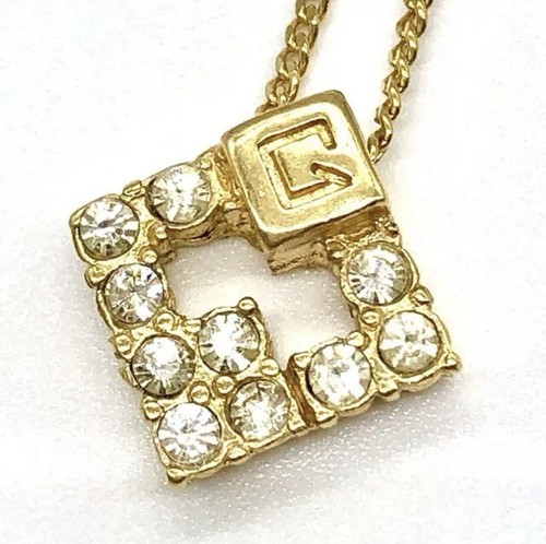 GIVENCHY Collana Quadrata Logo Autentico Strass Cristallo Oro "G" BELLISSIMA