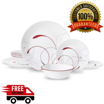 Corelle Splendor, White and Red Round 12-Piece Dinnerware Set