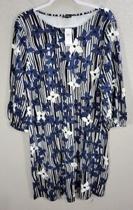 Ann Taylor Factory White Blue Floral Shift Dress Soft Rayon Casual Size 12 NWT