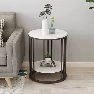 Dual-tier Marble Side End Accent Table Small Coffee Table Anti-Rust Metal Frame - Picture 1 of 24