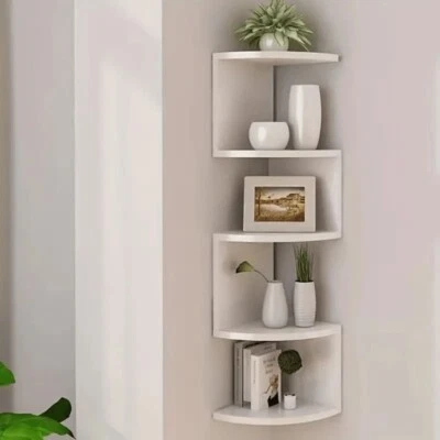 Libreria Scaffale Mensole Parete Angolare Moderna 5 Ripiani ad Angolo Bianco - Immagine 1 di 4
