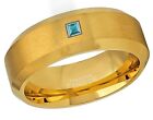 0.05ct Princess Cut Topaz Ring, 8mm Yellow Gold IP Tungsten Wedding Band #210