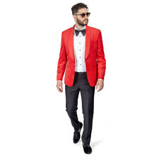 Shawl Lapel Velvet Tuxedo Red 1 Button Suit Black Pants Flat Front Fitted AZAR
