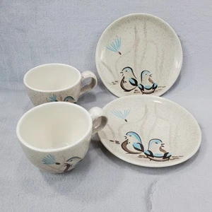 VTG Red Wing Pottery Bob White Quail Coffee Cups & Bread Plates Hand Painted USA - Picture 1 of 13