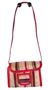 Schultertasche Stroh Bunt Mexiko Handwerk Handarbeit Rotborte Gewebt Mehrfarbig - Bild 1 von 8