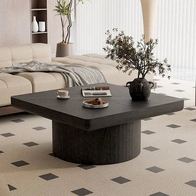 34.6-inch square wooden coffee table with wooden flooring pattern - Image 1 of 4