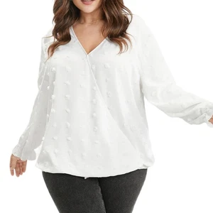 Bloomchic White Polka Dot Faux Wrap Shirt Size 22/24 - Picture 1 of 9
