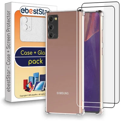 Coque Samsung Galaxy Note20 Silicone Renforcés + 2 VERRES Trempés, Transparent - Photo 1/4