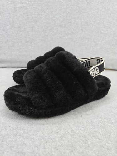 UGG Fluff Yeah Lambswool Sherpa Slingback Slides Donna Taglia 10 Nero
