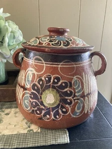 Mexican Clay Terracotta Tanola Bean Pot Tlaquepaque Oilsa de Barro Vintage - Picture 1 of 7