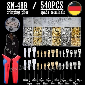 540-tlg Flachstecker Set Kabelschuhe Sortiment Quetschverbinder Flachsteckhülsen - Bild 1 von 14