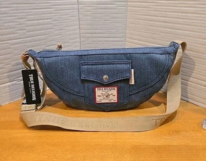 True Religion Hobo Bag Crescent Shape Crossbody Denim Jeans NWT Handbag - Picture 1 of 15