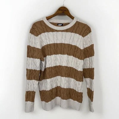 Suéter de algodón tejido con cable a rayas Lands End costa abuela playa preppy talla XL Foto 1 de 4