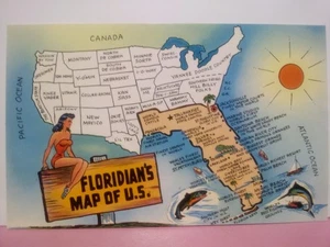 Floridians Karte der USA FL Humor Postkarte 50er Jahre - Bild 1 von 2