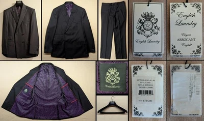 Terno de lã preto English Laundry peito duplo 4 botões 40R novo (novo com etiquetas) - Imagem 1 de 4