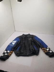 VTG PPG Motorsport Black/Blue/Checkered Leather Jacket MCA830122 Unknown Size - Picture 1 of 11