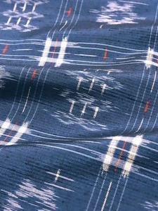 e076-L_Tela Kimono Japonesa_Seda, Azul, Kasuri, Tsumugi, 172 cm - Imagen 1 de 8