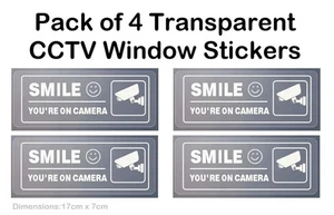4 x transparente LÄCHELN Sie sind vor der Kamera CCTV Warnaufkleber: Lieferung mit Sendungsverfolgung - Bild 1 von 7