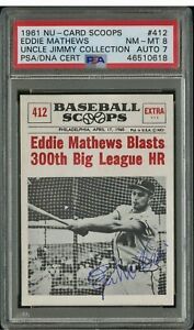 1961 Nu Card Scoops EDDIE MATHEWS #412 AUTOGRAPHED AUTO 7 DNA CERT NM MT PSA 8