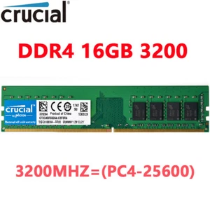 Crucial DDR4 16GB 3200Mhz PC4-25600 288pins Desktop Memory Dimm Ram 1x16GB - Picture 1 of 8