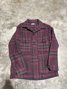 Vintage Pendleton Mackinaw 100% Virgin Wool Jacket Button Up Coat Red Plaid - Picture 1 of 6