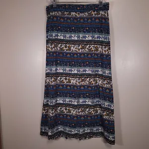Pink Rose Large Multicolor Floral & Elephant Print Stretch Maxi Skirt - Picture 1 of 6