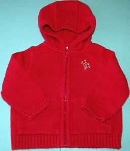 6-9M MAGLIONE NEONATO UNISEX ROSSO ZIP FRONTALE FELPA CON CAPPUCCIO CANDY CANNA RICAMO 100% COTONE - Foto 1 di 9