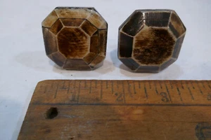 Pair of Small Squarish Wood Look   Door Knobs Drawer Cabinet Kitchen  Handles  - Picture 1 of 3