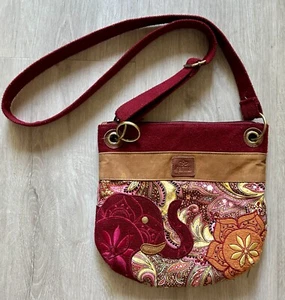 Women’s Karma Crossbody Paisley Cotton Purse Medium Size - Elephant Motif - Picture 1 of 10