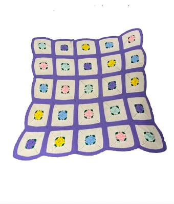 Vtg 70s Mid Century Modern MCM Crochet 3D Flower Floral Throw Blanket 78"x78" - Image 1 of 4