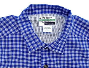 ExOfficio Shirt Buzzoff Men's Medium Blue Plaid Button Up Long Sleeve Outdoor - Picture 1 of 13