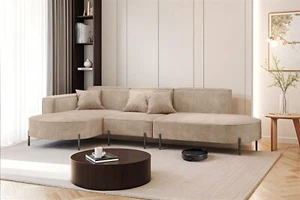 Ecksofa Designersofa VALENCIA in Stoff Noel Beige Ottomane Links - Bild 1 von 2
